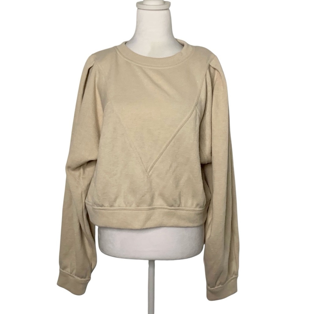 Caballero Medium Beige Cozy Comfy Cropped Dolman Sleeve Casual Sweatshirt Top